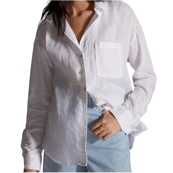 Anthropologie Maeve LILAC Linen Buttondown Ruched Sleeve Blouse I Size: XS - Picture 1 of 13